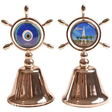 Kemer Themed Collectible Souvenir Double Face Metal Spinner Rudder Bell - Bronze Color