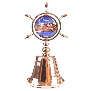 Marmaris Themed Collectible Souvenir Double Face Metal Spinner Rudder Bell - Bronze Color