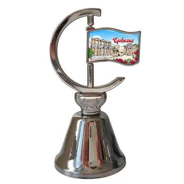 Ephesus Themed Collectible Souvenir Double Face Metal Spinner Flag Bell 44x96 mm