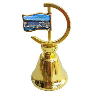 Hotel Themed Collectible Souvenir Double Face Metal Spinner Flag Bell - Golden Color
