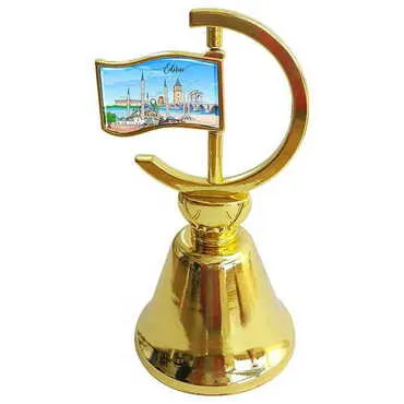 City Themed Collectible Souvenir Double Face Metal Spinner Flag Bell - Golden Color - Standart