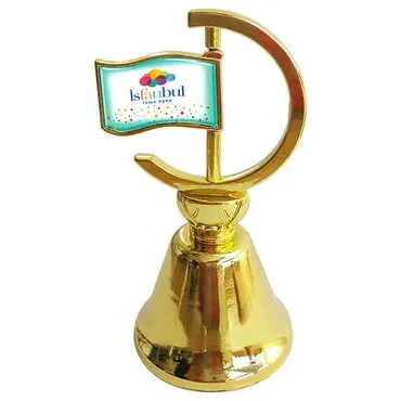 Theme Park Themed Collectible Souvenir Double Face Metal Spinner Flag Bell - Golden Color