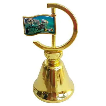 Zoo Themed Collectible Souvenir Double Face Metal Spinner Flag Bell - Golden Color