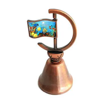 Aquapark Themed Collectible Souvenir Double Face Metal Spinner Flag Bell - Bronze Color