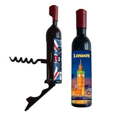 City Themed Bottle Shaped Metal Wine Bottle Corkscrew Opener-Magnetic 115x25x25 mm - Standart - 5