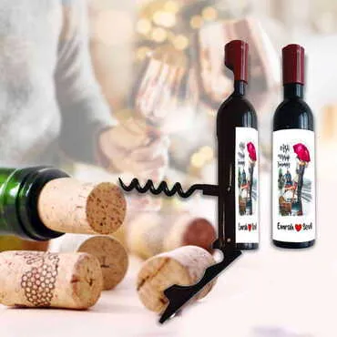Sweetheart Themed Bottle Shaped Metal Wine Bottle Corkscrew Opener-Magnetic 115x25x25 mm