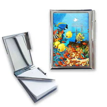 Aquapark Themed Metal Pocket Size Notebook With Pen 86x66x8 mm