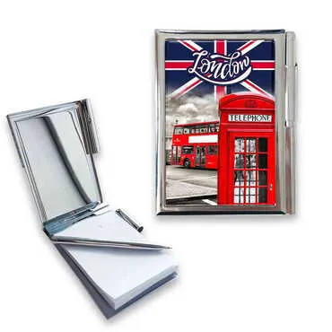 London Themed Metal Pocket Size Notebook With Pen 86x66x8 mm - Standart - 2