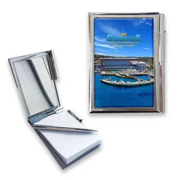Hotel Themed Metal Pocket Size Notebook With Pen 86x66x8 mm