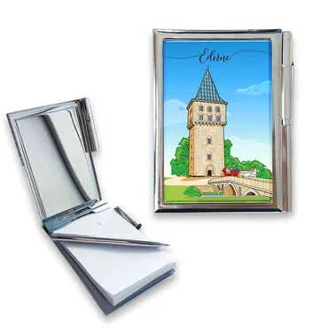 City Themed Metal Pocket Size Notebook With Pen 86x66x8 mm - Standart - 3