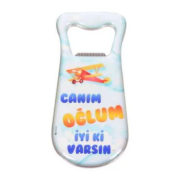Son Themed Customizable Metal Magnetic Bottle Opener 95x42 mm