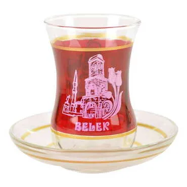 Belek Themed Turkey City Theme Printed Touristy Tea Glass Set of 2 Pcs - 2