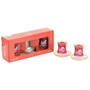Kemer Themed Turkey City Theme Printed Touristy Tea Glass Set of 2 Pcs