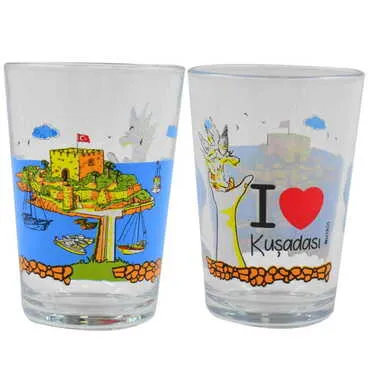 Kusadasi Themed Color Printed Glass Of Water