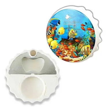 Aquapark Themed Round Cap Shaped Magnetic Bottle Opener 63x15 mm