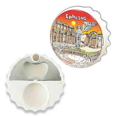 Museum Themed Round Cap Shaped Magnetic Bottle Opener 63x15 mm