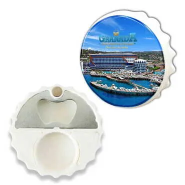 Hotel Themed Round Cap Shaped Magnetic Bottle Opener 63x15 mm