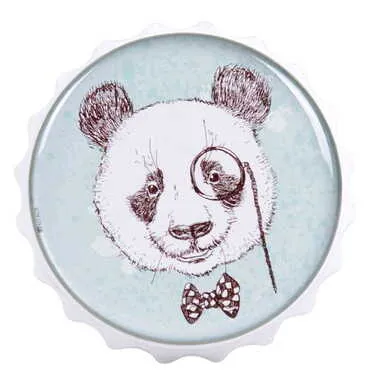 Panda Themed Round Cap Shaped Magnetic Bottle Opener 63x15 mm