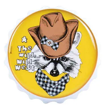 Racoon Themed Round Cap Shaped Magnetic Bottle Opener 63x15 mm