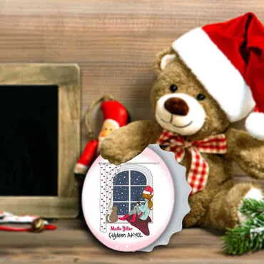 Christmas Themed Round Cap Shaped Magnetic Bottle Opener 63x15 mm