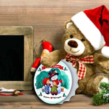 Christmas Themed Round Cap Shaped Magnetic Bottle Opener 63x15 mm