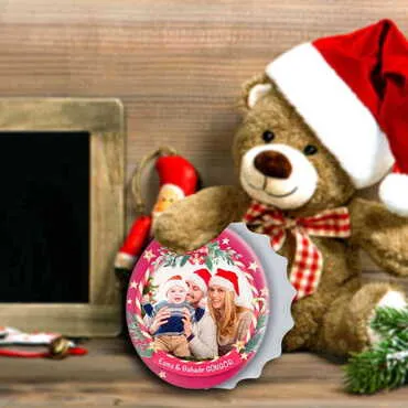 Christmas Themed Round Cap Shaped Magnetic Bottle Opener 63x15 mm