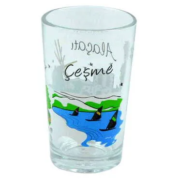 Alacati Region Themed Custom Printed Turkish Coffee Water Glass of 2 pcs - Standart - 2
