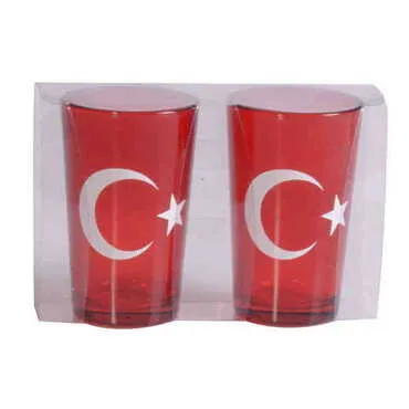 Turkey Themed Custom Printed Turkish Coffee Water Glass of 2 pcs