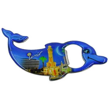 Izmir Themed Dolphin Shaped Metal Magnetic Bottle Opener 102x67 mm