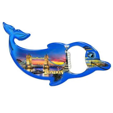 London Themed Dolphin Shaped Metal Magnetic Bottle Opener 102x67 mm - Standart - 3