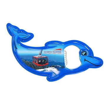 Cable Card Themed Dolphin Shaped Metal Magnetic Bottle Opener 102x67 mm