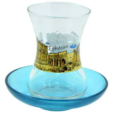 Ephesus Themed Custom Printed Turkish Tea Glass Set Of 2 Pcs - 2
