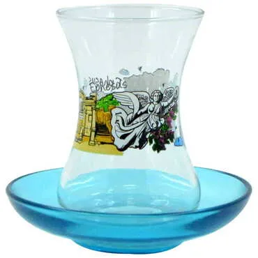 Ephesus Themed Custom Printed Turkish Tea Glass Set Of 2 Pcs - 3