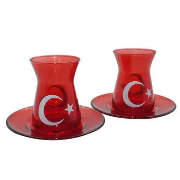 Turkey Themed Colored Tea Glass Set Of 2 Pcs