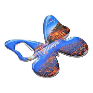 Alanya Themed Butterfly Shaped Metal Magnetic Bottle Opener 70x70 mm - 2