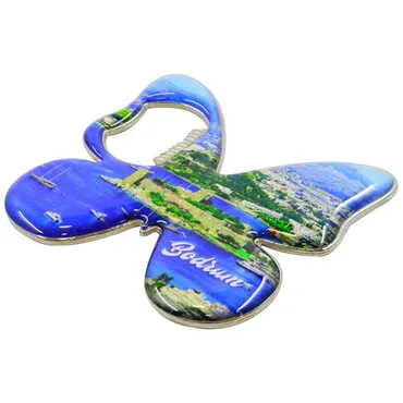 Bodrum Themed Butterfly Shaped Metal Magnetic Bottle Opener 70x70 mm - 3