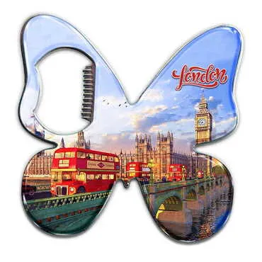 London Themed Butterfly Shaped Metal Magnetic Bottle Opener 70x70 mm - Standart - 2
