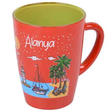 Alanya Themed Duo Colored and Printed Glass Mug - 2
