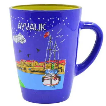 Ayvalik Themed Duo Colored and Printed Glass Mug - 2