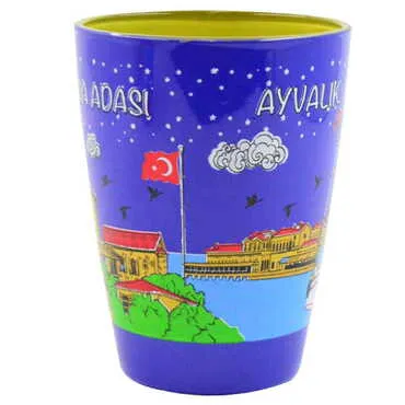 Ayvalik Themed Duo Colored and Printed Glass Mug - 3