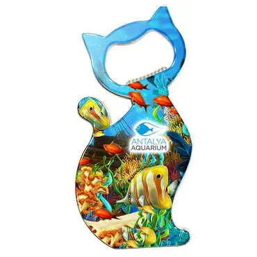 Aquapark Themed Cat Shaped Metal Magnetic Bottle Opener 97x48 mm