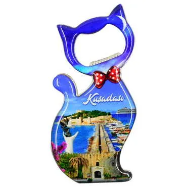 City Themed Cat Shaped Metal Magnetic Bottle Opener 97x48 mm