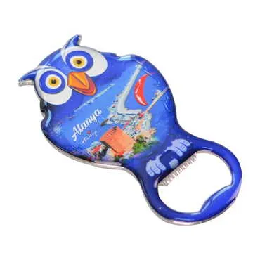 Alanya Themed Owl Shaped Metal Magnetic Bottle Opener 88x47 mm - 2