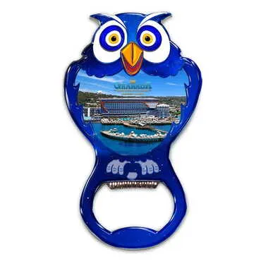 Hotel Themed Owl Shaped Metal Magnetic Bottle Opener 88x47 mm