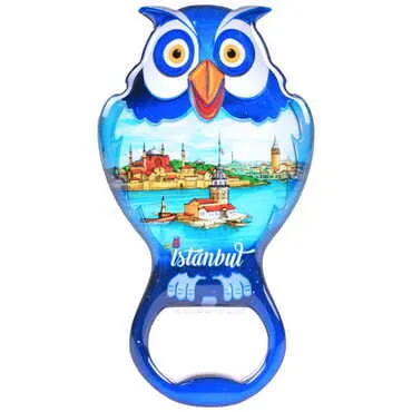 City Themed Owl Shaped Metal Magnetic Bottle Opener 88x47 mm
