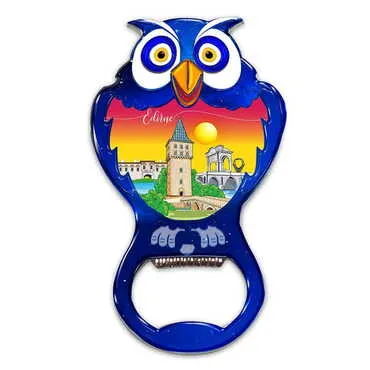 City Themed Owl Shaped Metal Magnetic Bottle Opener 88x47 mm - Standart - 3