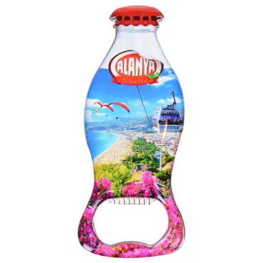 Alanya Themed Coke Bottle Shaped Metal Magnetic Bottle Opener 120x41 mm