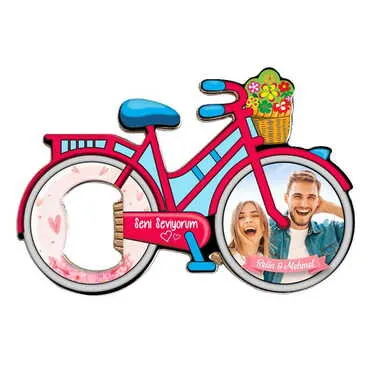 Sweetheart Themed Bicycle Shaped Metal Magnetic Bottle Opener 100x65 mm