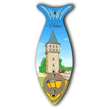 Toptan Edirne Temalı Ahşap Balık Açacak Magnet 190x70 mm