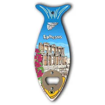 Museum Themed Fish Shaped Printed MDF Wooden Bottle Opener 190x70 mm